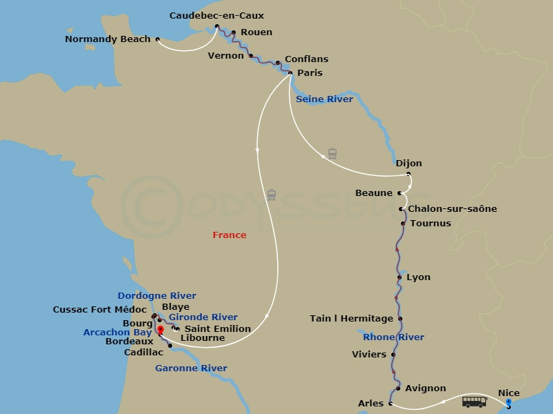 Avalon Poetry II Cruise Tours - 23 Night - France, Uncorked : the Rhone, the Seine & Bordeaux with in French Riviera - Avalon Poetry II Cruise Tours - Starting in French Riviera, French Rivi.. itinerary map