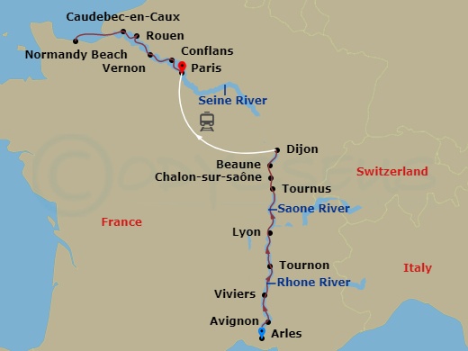 Avalon Poetry II - 14 Night - Grand France (Northbound) - Avalon Poetry II - Starting in Arles, France (Embarkation), Arles, Avignon, Viviers, Tain-LHermitage, Lyon, Tournus / C.. itinerary map