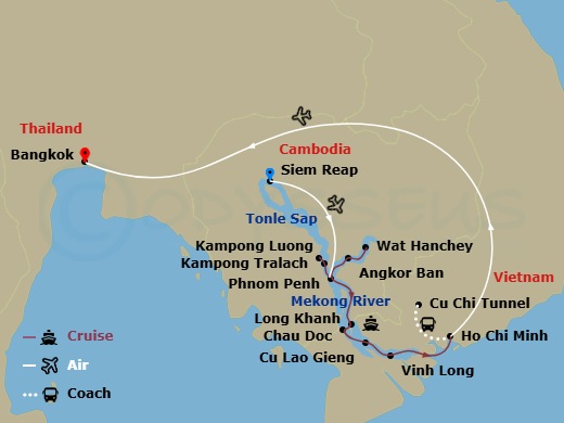 Avalon Saigon Cruise Tours - 15 Night - Fascinating Vietnam, Cambodia & the Mekong River with Bangkok (Southbound) - Avalon Saigon Cruise Tours - Starting in Siem Reap, Cambodia, Siem Rea.. itinerary map