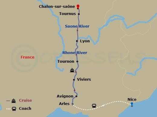 Avalon Poetry II Cruise Tours - 9 Night - Burgundy & Provence with in French Riviera (Northbound) - Avalon Poetry II Cruise Tours - Starting in French Riviera, French Riviera / Arles (Embark.. itinerary map