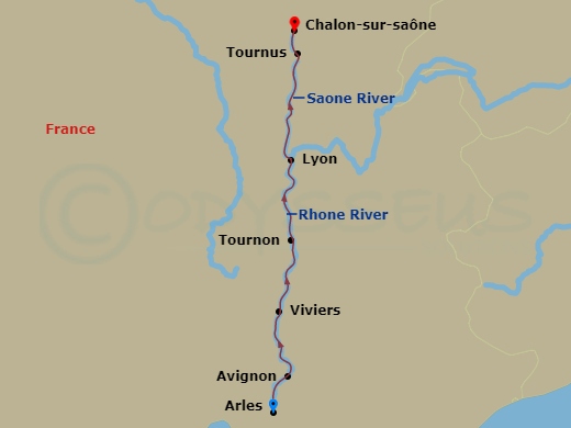Avalon Poetry II - 7 Night - Burgundy & Provence (Northbound) - Avalon Poetry II - Starting in Arles (Embarkation), Arles, Avignon, Viviers, Tain-LHermitage, Lyon, Tournus / Cha.. itinerary map