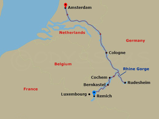Avalon Imagery II - 7 Night - The Rhine & Moselle : Canals, Vineyards and Castles - Avalon Imagery II - Starting in Remich, Luxembourg (Embarkation), Remich Excursion to Luxembou.. itinerary map