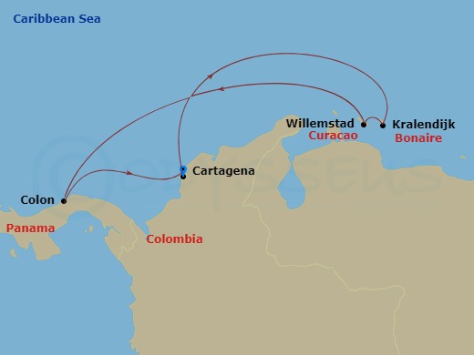 RCL Serenade of the Seas - 7 Night - Southern Caribbean Cruise - RCL Serenade of the Seas - Starting in Cartagena CO, Kralendijk, Bonaire, Willemstad AN, Curacao, Colon, Panama, Cartage.. itinerary map