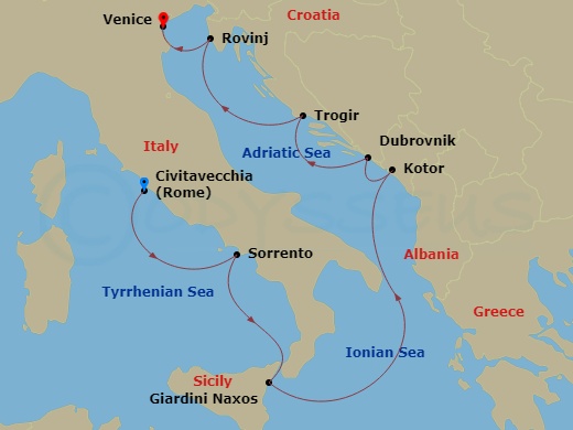 Wind Surf - 8 Night - James Beard Foundation & Wine Cruise : Classic Italy & Dalmatian Coast - Wind Surf - Starting in Rome, Sorrento, Giardini Naxos, Kotor, Dubrovnik, C.. itinerary map