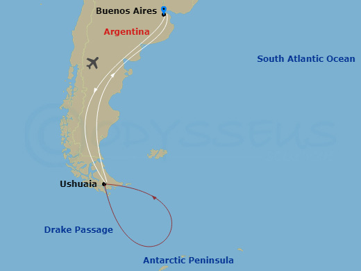 National Geographic Endurance Cruise Tours - 11 Night - Voyage to Antarctica - National Geographic Endurance Cruise Tours - Starting in Buenos Aires, Argentina or Santiago, Chile, Fly to Ushuaia, Argenti.. itinerary map