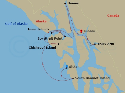 National Geographic Sea Bird - 5 Night - Alaska Escape : Haines, the Inian Islands and Tracy Arm Fjord - National Geographic Sea Bird - Starting in Sitka / Embark Ship, Baranof or Chichagof.. itinerary map