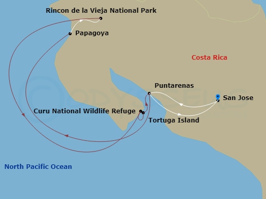 National Geographic Quest - 5 Night - Exploring Costa Rica : Guanacaste, Santa Rosa and Rincon De La Vieja - National Geographic Quest - Starting in San Jose, Costa Rica / Puerto Caldera.. itinerary map