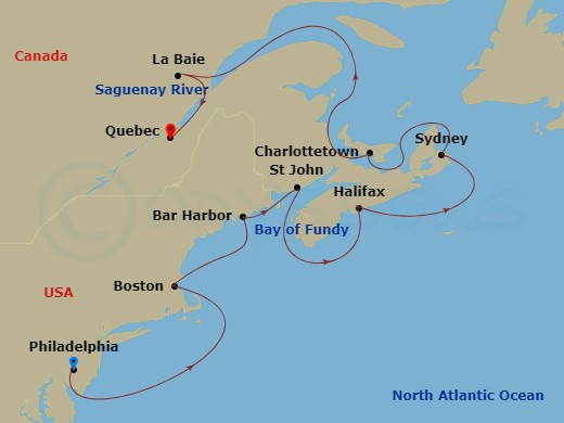 NCL Norwegian Jewel - 11 Night - Canada & New England - NCL Norwegian Jewel - Starting in Philadelphia, Pa, Boston, Ma, Bar Harbor, Me, Saint John NB (Bay of Fundy), Halifax, Canad.. itinerary map