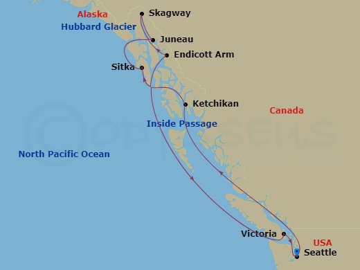 NCL Norwegian Joy - 9 Night - Alaska - Seattle - NCL Norwegian Joy - Starting in Seattle, Wa, Ketchikan (Ward Cove), Ak, Sitka, Ak, Juneau, Ak, Skagway, Ak, Endicott Arm / Dawes.. itinerary map