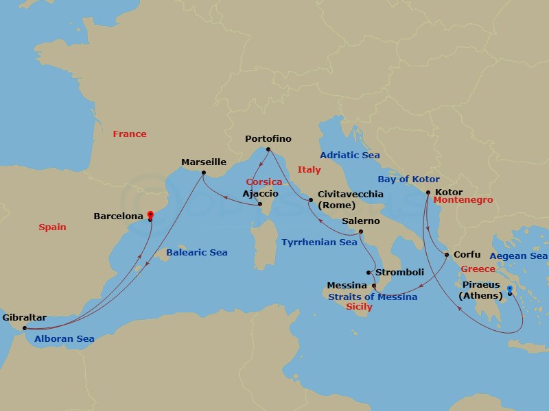 HAL Oosterdam - 14 Night - Greece, Italy & French Riviera Collectors' Voyage - HAL Oosterdam - Starting in Piraeus (Athens), Greece, Kotor, Montenegro, Scenic cruising Bay of.. itinerary map