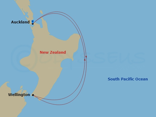 Disney Wonder - 4 Night - Disney Magic at Sea Cruise from Auckland - Disney Wonder - Starting in Auckland, Wellington, Auckland itinerary map