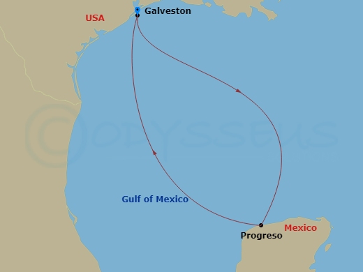 Disney Magic - 4 Night - Very Merrytime Western Caribbean Cruise from Galveston - Disney Magic - Starting in Galveston, Progreso, Galveston itinerary map