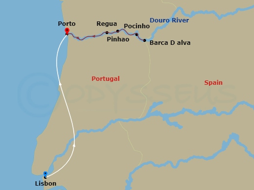 Scenic Azure - 10 Night - Delightful Douro with Lisbon - Scenic Azure - Starting in Lisbon, Lisbon / Porto, Porto / Pinhao, Pinhao / Barca DAlva, Barca dAlva / Pocinho, Poci.. itinerary map