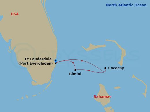 RCL Radiance of the Seas - 3 Night - Bahamas & Perfect Day Cruise - RCL Radiance of the Seas - Starting in Fort Lauderdale, Florida, Perfect Day Cococay, Bahamas, Bimini, Bahamas, Fort.. itinerary map