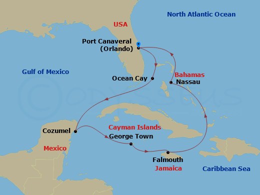 MSC Grandiosa - 8 Night - Caribbean and Antilles - MSC Grandiosa - Starting in Port Canaveral (Orlando), Florida, Ocean Cay Msc Marine Reserve, Bahamas, Cozumel, Mexico, Geor.. itinerary map