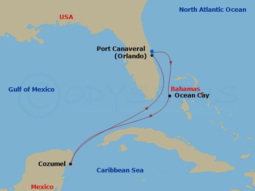 MSC Seashore - 5 Night - Caribbean and Antilles - MSC Seashore - Starting in Port Canaveral (Orlando), Florida, Ocean Cay Msc Marine Reserve, Bahamas, Cozumel, Mexico, Port.. itinerary map