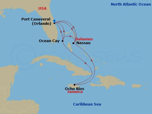 MSC Seashore - 10 Night - Caribbean and Antilles - MSC Seashore - Starting in Port Canaveral (Orlando), Florida, Nassau, Bahamas, Ocean Cay Msc Marine Reserve, Bahamas, Port.. itinerary map