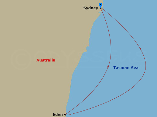Discovery Princess - 3 Night - Australia Seacation - Discovery Princess - Starting in Sydney AU, Eden, Australia, Sydney AU itinerary map