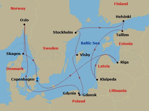 Sapphire Princess - 12 Night - Norway, Denmark & Sweden - Sapphire Princess - Starting in Copenhagen, Denmark, Riga, Latvia, Klaipeda, Lithuania, Tallinn, Estonia, Helsinki, Finl.. itinerary map