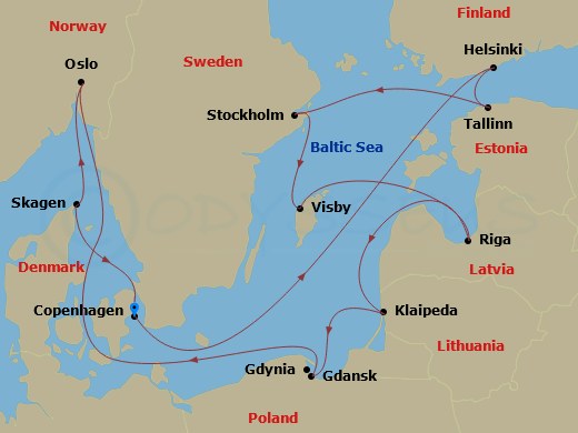 Sapphire Princess - 12 Night - Norway, Denmark & Sweden - Sapphire Princess - Starting in Copenhagen, Denmark, Helsinki, Finland, Tallinn, Estonia, Stockholm, Sweden, Visby, Swed.. itinerary map