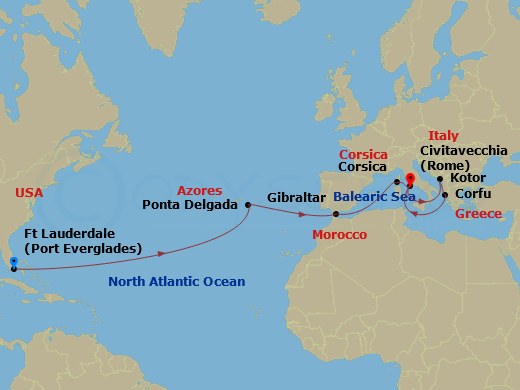 Enchanted Princess - 19 Night - Western Mediterranean & Adriatic Grand Adventure - Enchanted Princess - Starting in Fort Lauderdale, Florida, Azores Islands (Ponta Delgada), Portu.. itinerary map