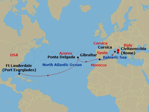Enchanted Princess - 14 Night - Western Mediterranean Passage - Enchanted Princess - Starting in Fort Lauderdale, Florida, Azores Islands (Ponta Delgada), Portugal, Gibraltar, Cor.. itinerary map