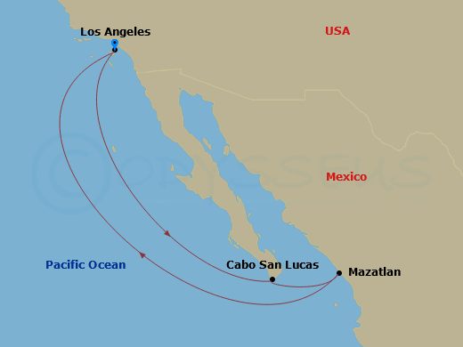 Brilliant Lady - 6 Night - California (and Mexico) Dreamin - Brilliant Lady - Starting in Los Angeles, California, Cabo San Lucas, Mexico, Mazatlan, Mexico, Los Angeles, Calif.. itinerary map