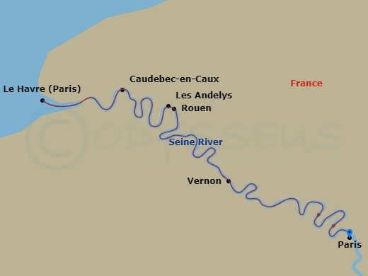 AmaLyra Cruise Tours - 9 Night - Paris & Normandy (Smithsonian Journeys) with Paris Pre-Cruise - AmaLyra Cruise Tours - Starting in Paris, Les Andelys, Le Havre, Caudebec-en-Caux, R.. itinerary map