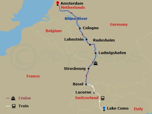AmaVenita Cruise Tours - 10 Night - Swiss Alps & Rhine Castles with Lake Como Pre-Cruise - AmaVenita Cruise Tours - Starting in Lake Como, Lucerne, Basel, Strasbourg, Ludwigshafen, Ru.. itinerary map