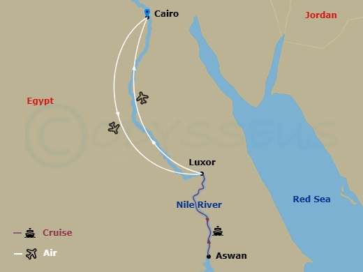 AmaDahlia Cruise Tours - 11 Night - Secrets of Egypt & the Nile with Cruise and Land Package : Cairo Pre-Cruise, Cruise Roundtrip Luxor, Cairo Post-Cruise - AmaDahlia Cruise Tours itinerary map