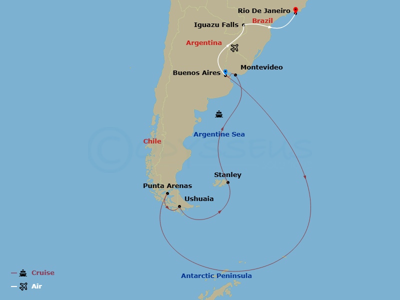 Sapphire Princess Cruise Tours - 22 Night - Iguazu Falls Adventure - Tour 1B - Sapphire Princess Cruise Tours - Starting in Buenos Aires, Argentina, Punta Arenas, Chile, Ushuaia (Tierra del F.. itinerary map