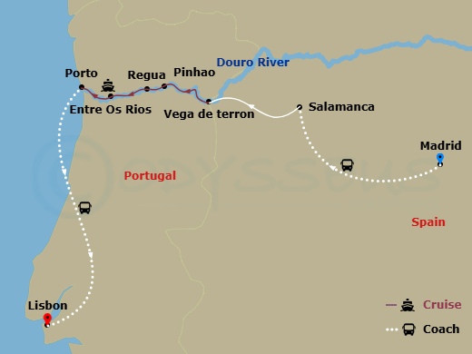 AmaVida Cruise Tours - 13 Night - Flavors of Portugal & Spain with Madrid Pre-Cruise and Lisbon Post-Cruise - AmaVida Cruise Tours - Starting in Madrid, Salamanca, Vega de Terron, P.. itinerary map