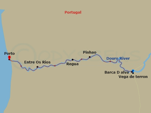 AmaVida - 7 Night - Flavors of Portugal & Spain (Festive Delights) - AmaVida - Starting in Vega de Terron, Barca dAlva, Pinhao, Regua, Entre-os-Rios, Porto itinerary map