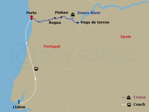 AmaSintra - 7 Night - Enticing Douro (Smithsonian Journeys) - AmaSintra - Starting in Porto, Regua, Vega de Terron, Pinhao, Regua, Porto itinerary map