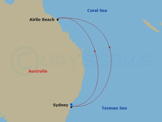 RCL Anthem of the Seas - 7 Night - Queensland Cruise - RCL Anthem of the Seas - Starting in Sydney AU, Airlie Beach, Australia, Sydney AU itinerary map