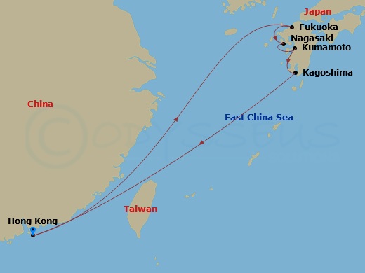 RCL Spectrum of the Seas - 9 Night - Best of Japan Holiday Cruise - RCL Spectrum of the Seas - Starting in Hong Kong, China, Fukuoka, Japan, Nagasaki, Japan, Kumamoto (Yatsushiro), Japa.. itinerary map