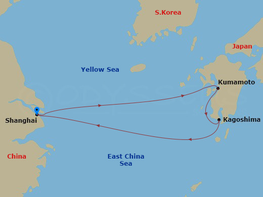 RCL Spectrum of the Seas - 5 Night - Kumamoto & Kagoshima Cruise - RCL Spectrum of the Seas - Starting in Shanghai (Baoshan), China, Kumamoto (Yatsushiro), Japan, Kagoshima, Japan, Shan.. itinerary map