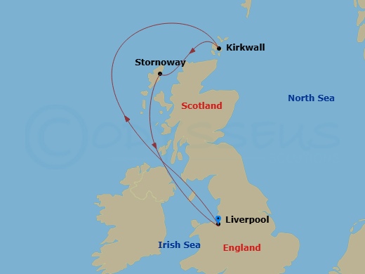 Bolette - 5 Night - Western Europe Roundtrip from Liverpool - Bolette - Starting in Liverpool, Kirkwall, Stornoway, Cruising by the Small Isles, Cruising by Dutchmans C.. itinerary map