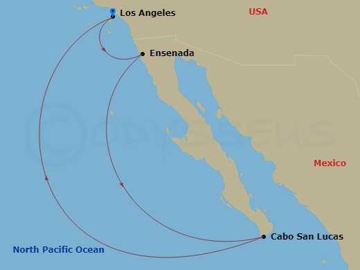 RCL Quantum of the Seas - 6 Night - Cabo and Ensenada Holiday - RCL Quantum of the Seas - Starting in Los Angeles, California, Ensenada, Mexico, Cabo San Lucas, Mexico, Los Angeles, Ca.. itinerary map