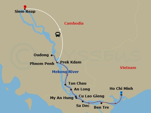 Emerald Harmony - 12 Night - Wonders of Vietnam, Cambodia & the Mekong - Emerald Harmony - Starting in Ho Chi Minh City, Ho Chi Minh City / Mekong Cruise, Ben Tre, Sa Dec / My.. itinerary map