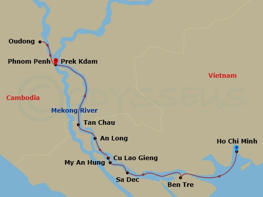 Emerald Harmony - 7 Night - Majestic Mekong Cruise - Emerald Harmony - Starting in Ho Chi Minh City / Mekong Cruise, Ben Tre, Sa Dec / My An Hung, Gieng Island / An Long, Tan C.. itinerary map