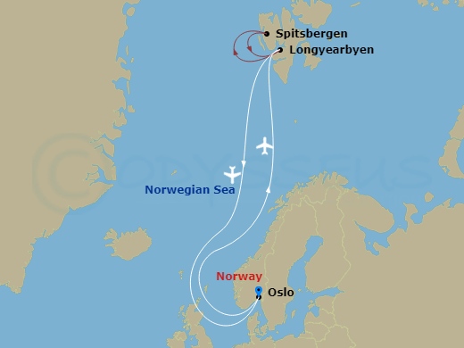 National Geographic Endurance Cruise Tours - 9 Night - Svalbard : in Search of Iconic Arctic Wildlife - National Geographic Endurance Cruise Tours - Starting in Oslo, Norway, Oslo / Longyearbyen / Embark.. itinerary map