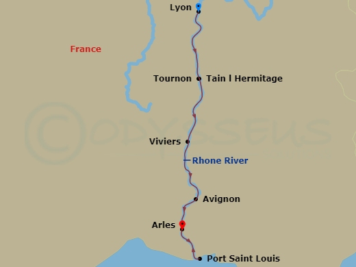 Avalon Poetry II - 7 Night - Active & Discovery On the Rhone (Southbound) - Avalon Poetry II - Starting in Lyon, France (Embarkation), Lyon, Tain-LHermitage / Tournon, Viviers /.. itinerary map