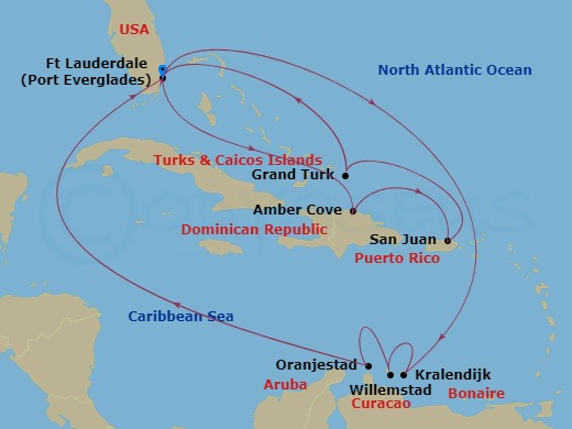 Majestic Princess - 14 Night - Southern / Eastern Caribbean Adventurer - Majestic Princess - Starting in Fort Lauderdale, Florida, Amber Cove, Dominican Republic, San Juan, Puert.. itinerary map