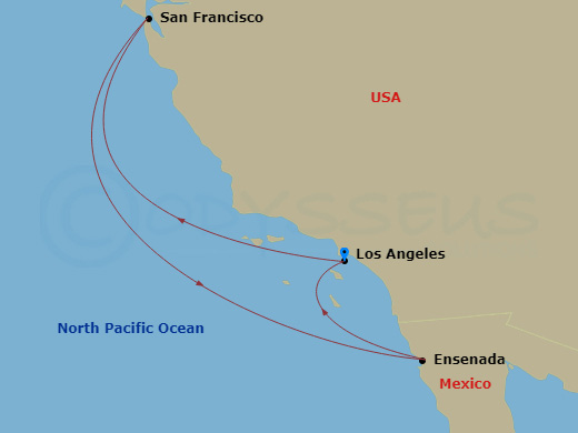Royal Princess - 5 Night - West Coast Getaway with San Francisco - Royal Princess - Starting in Los Angeles, California, San Francisco, California, Ensenada, Mexico, Los Angel.. itinerary map