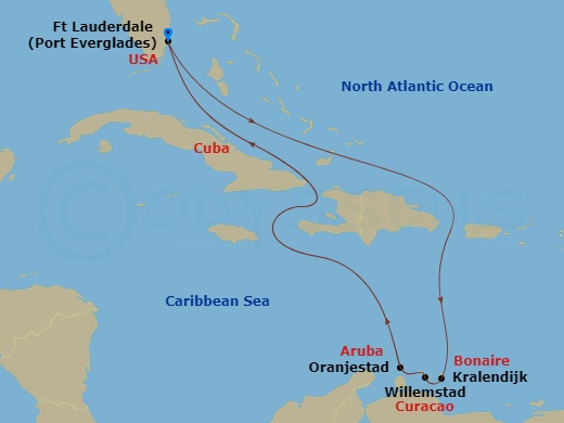 Majestic Princess - 8 Night - Southern Caribbean with Abc Islands - Majestic Princess - Starting in Fort Lauderdale, Florida, Bonaire, Caribbean Netherlands, Curacao, Aruba, Fort.. itinerary map