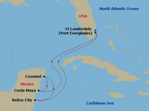 Majestic Princess - 6 Night - Western Caribbean with Mexico - Majestic Princess - Starting in Fort Lauderdale, Florida, Belize City, Belize, Cozumel, Mexico, Costa Maya (Mahahual.. itinerary map
