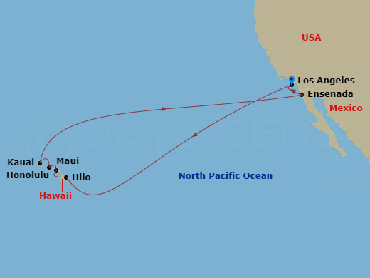 Emerald Princess - 16 Night - Hawaiian Islands - Emerald Princess - Starting in Los Angeles, California, Hilo, Hawaii, Honolulu, Hawaii, Kahului, Hawaii, Kauai (Nawiliwili), Haw.. itinerary map