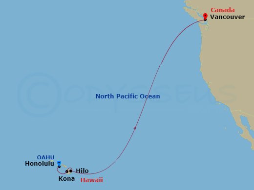 Celebrity Solstice - 9 Night - Hawaii Cruise - Celebrity Solstice - Starting in Honolulu, Oahu, Hawaii, Kailua Kona, Hawaii, Hilo, Hawaii, Vancouver, British Columbia itinerary map