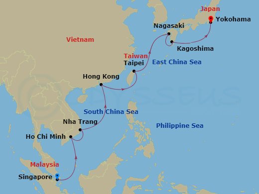 Celebrity Millennium - 13 Night - Hong Kong, Japan & Vietnam - Celebrity Millennium - Starting in Singapore, Ho Chi Minh (Phu My), Vietnam, Hong Kong, China, Taipei (Keelung), Taiwa.. itinerary map